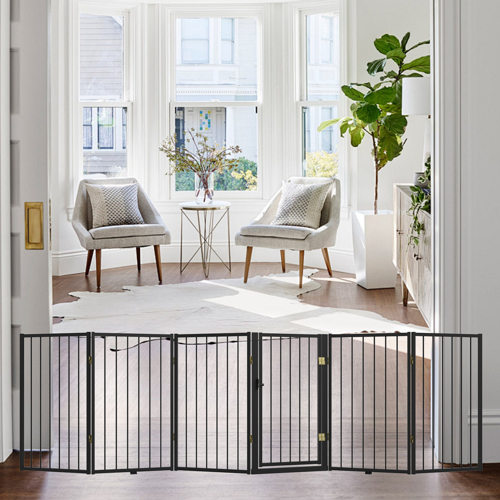 Tucker Murphy Pet™ Freestanding Metal Dog Gate with Walk-Through